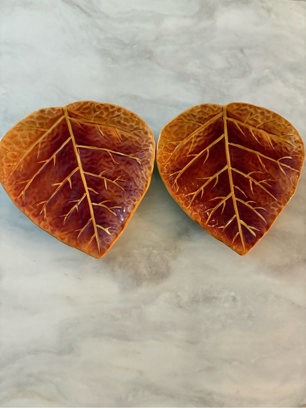 Leaf-Shaped Ceramic Dishes in Warm Autumn Brown
